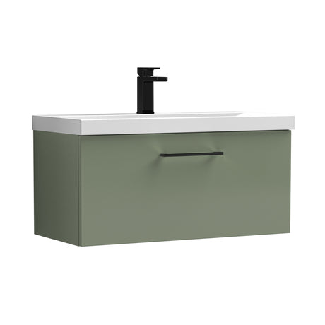 Wall Hung 1 Drawer Vanity Unit with Mid-Edge Ceramic Basin - Choice of Colour, Handle Finish and Size