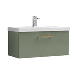 Wall Hung 1 Drawer Vanity Unit with Mid-Edge Ceramic Basin - Choice of Colour, Handle Finish and Size