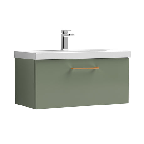 Wall Hung 1 Drawer Vanity Unit with Mid-Edge Ceramic Basin - Choice of Colour, Handle Finish and Size