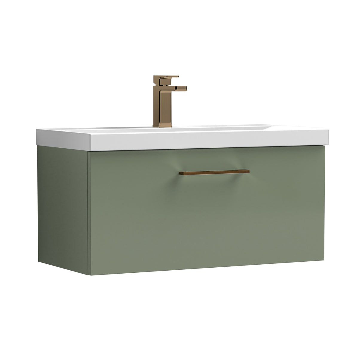 Wall Hung 1 Drawer Vanity Unit with Mid-Edge Ceramic Basin - Choice of Colour, Handle Finish and Size