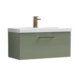 Wall Hung 1 Drawer Vanity Unit with Mid-Edge Ceramic Basin - Choice of Colour, Handle Finish and Size