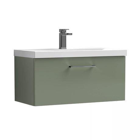 Bramshall Wall Hung 1 Drawer Vanity Unit with Mid-Edge Ceramic Basin - Choice of Colour, Handle Finish and Size