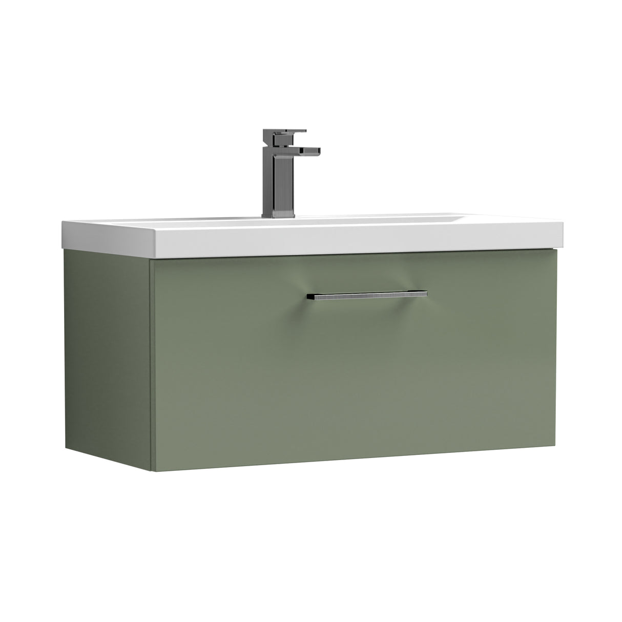 Wall Hung 1 Drawer Vanity Unit with Mid-Edge Ceramic Basin - Choice of Colour, Handle Finish and Size