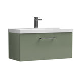Wall Hung 1 Drawer Vanity Unit with Mid-Edge Ceramic Basin - Choice of Colour, Handle Finish and Size