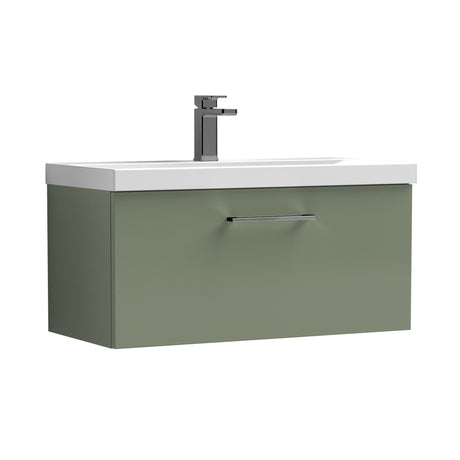Wall Hung 1 Drawer Vanity Unit with Mid-Edge Ceramic Basin - Choice of Colour, Handle Finish and Size