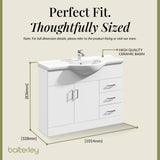Contemporary Floor Standing Vanity Unit with Round Ceramic Basin – Gloss White, Choice of Doors, Drawers & Sizes