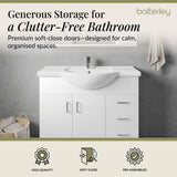 Contemporary Floor Standing Vanity Unit with Round Ceramic Basin – Gloss White, Choice of Doors, Drawers & Sizes