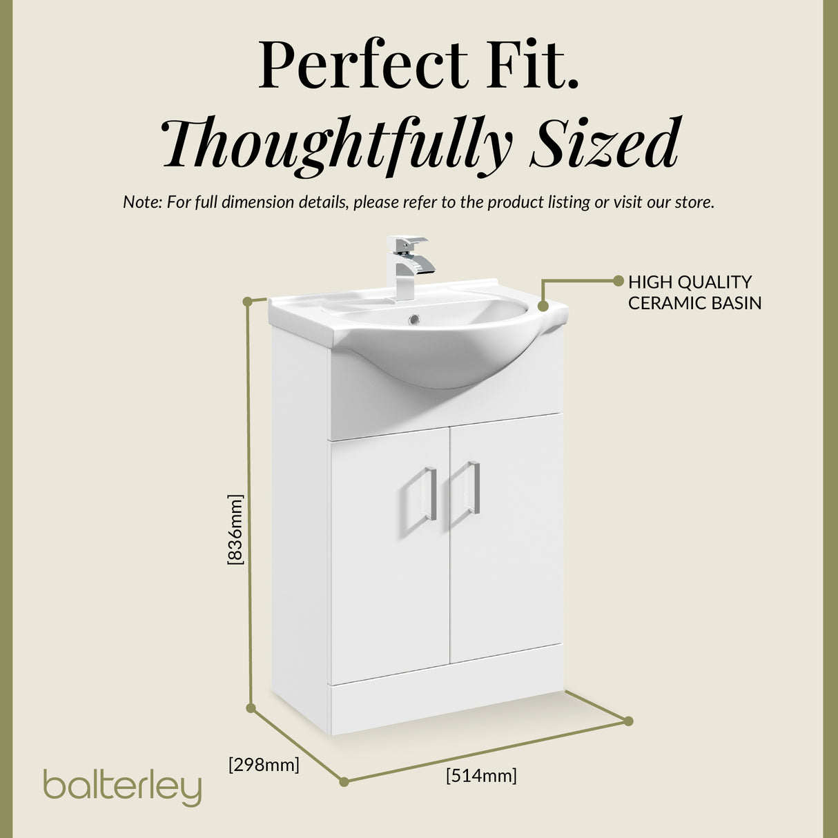 Contemporary Floor Standing Vanity Unit with Round Ceramic Basin – Gloss White, Choice of Doors, Drawers & Sizes