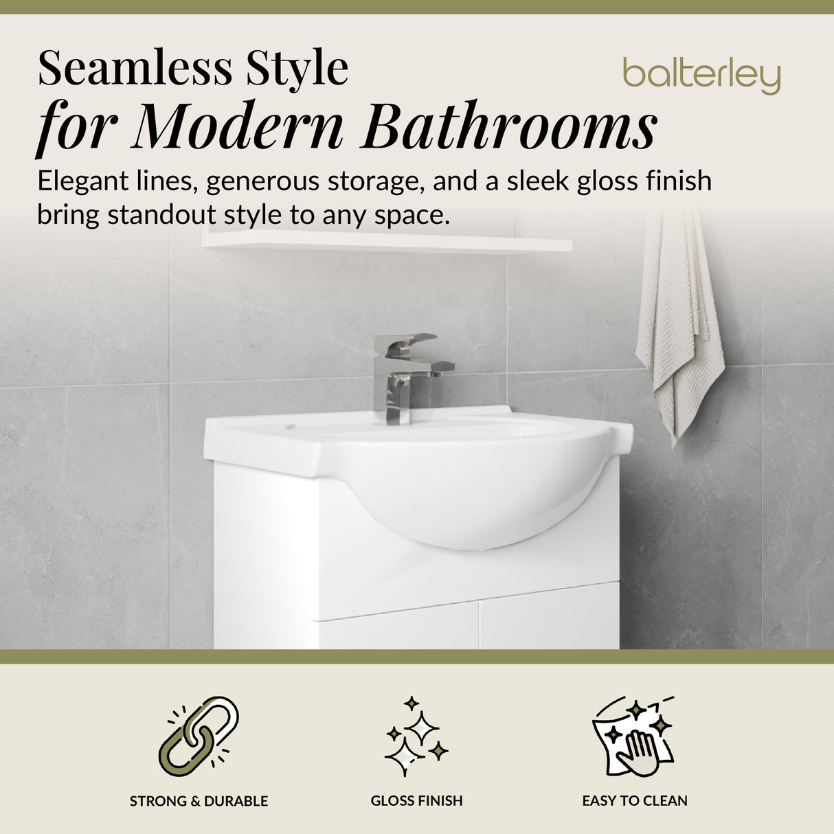 Contemporary Floor Standing Vanity Unit with Round Ceramic Basin – Gloss White, Choice of Doors, Drawers & Sizes