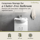 Contemporary Floor Standing Vanity Unit with Round Ceramic Basin – Gloss White, Choice of Doors, Drawers & Sizes