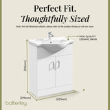 Contemporary Floor Standing Vanity Unit with Round Ceramic Basin – Gloss White, Choice of Doors, Drawers & Sizes