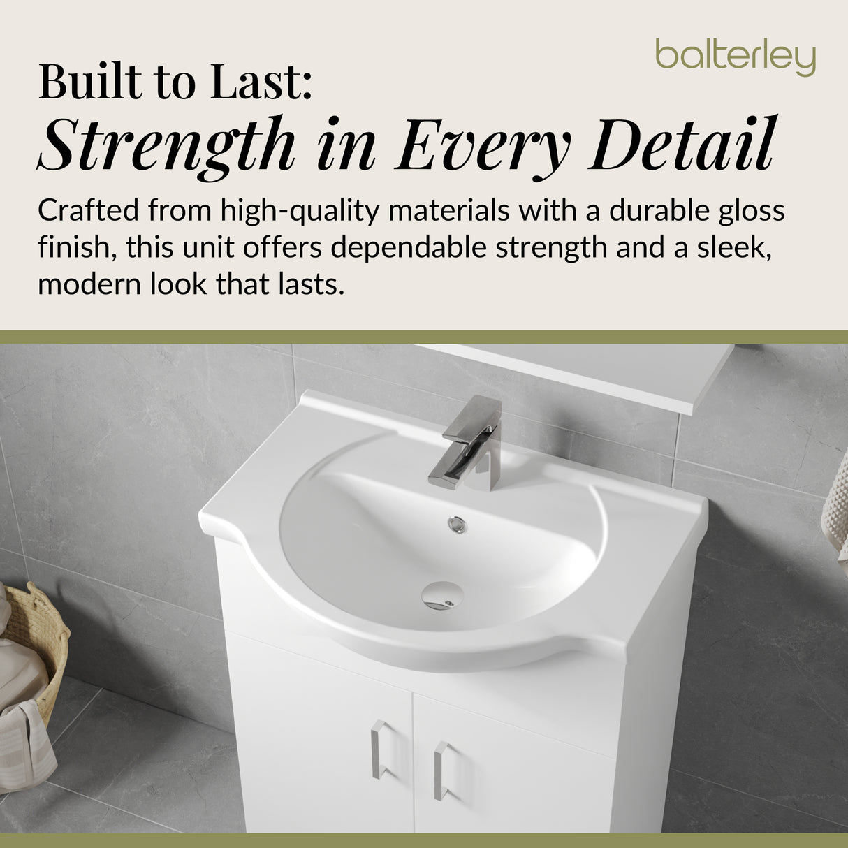 Contemporary Floor Standing Vanity Unit with Round Ceramic Basin – Gloss White, Choice of Doors, Drawers & Sizes