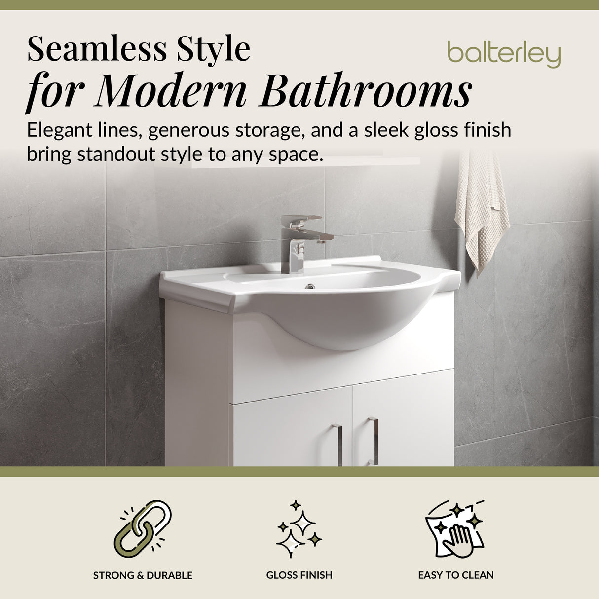 Contemporary Floor Standing Vanity Unit with Round Ceramic Basin – Gloss White, Choice of Doors, Drawers & Sizes