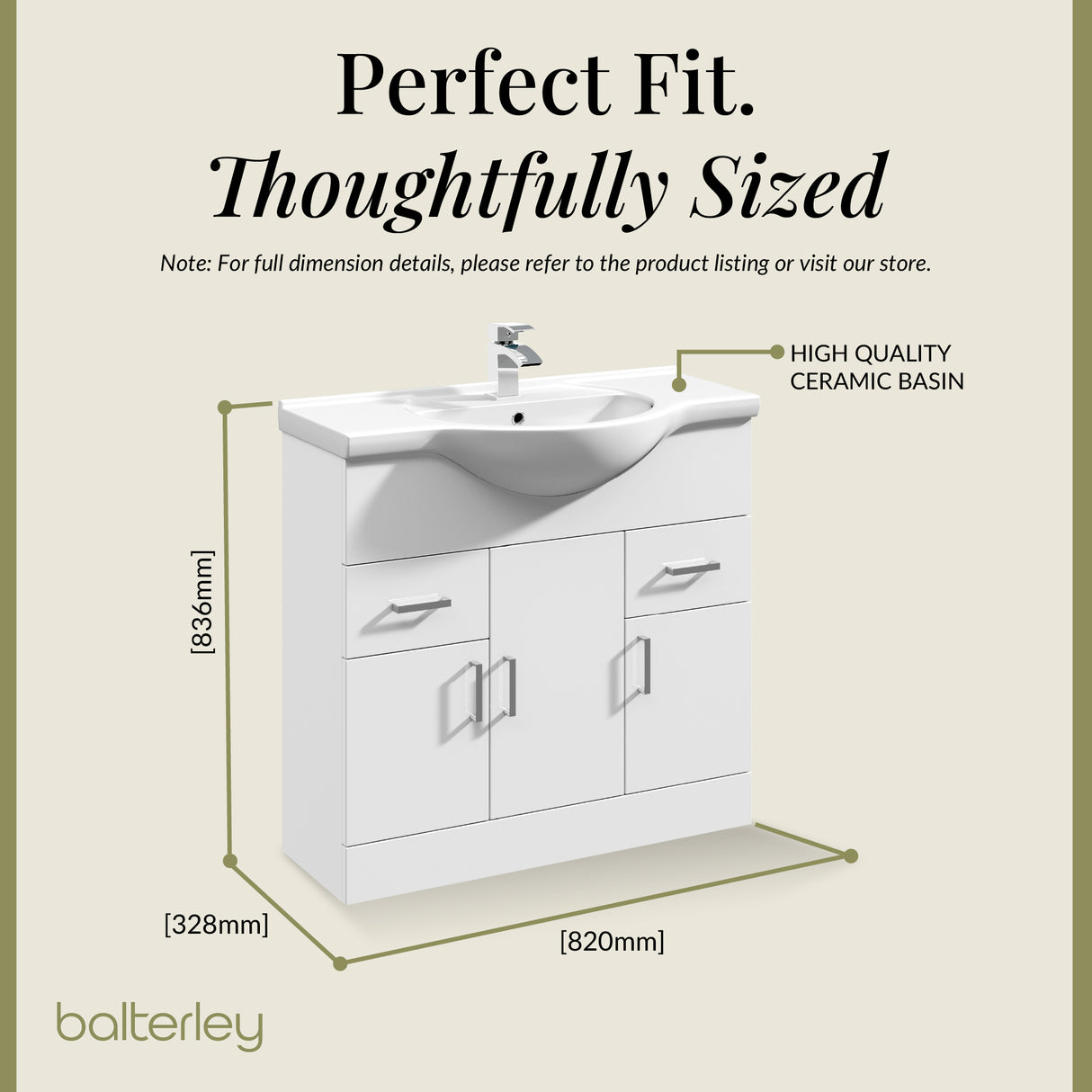 Contemporary Floor Standing Vanity Unit with Round Ceramic Basin – Gloss White, Choice of Doors, Drawers & Sizes