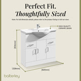 Contemporary Floor Standing Vanity Unit with Round Ceramic Basin – Gloss White, Choice of Doors, Drawers & Sizes