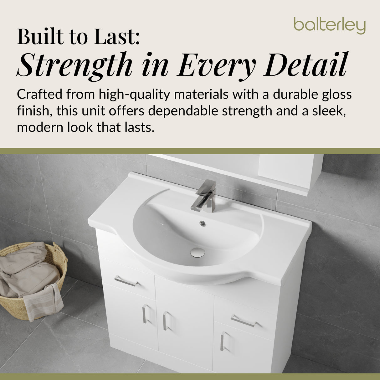 Contemporary Floor Standing Vanity Unit with Round Ceramic Basin – Gloss White, Choice of Doors, Drawers & Sizes