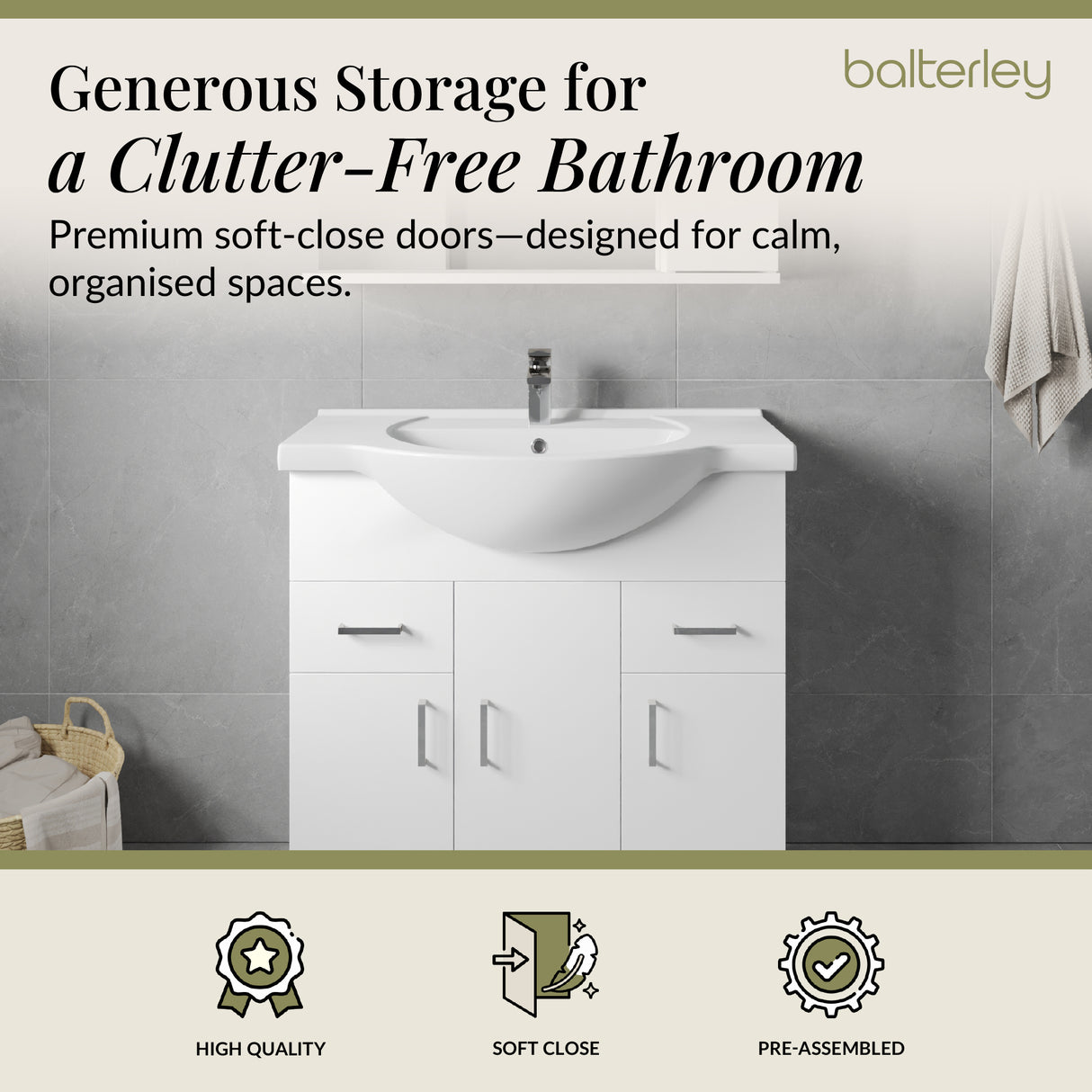 Contemporary Floor Standing Vanity Unit with Round Ceramic Basin – Gloss White, Choice of Doors, Drawers & Sizes