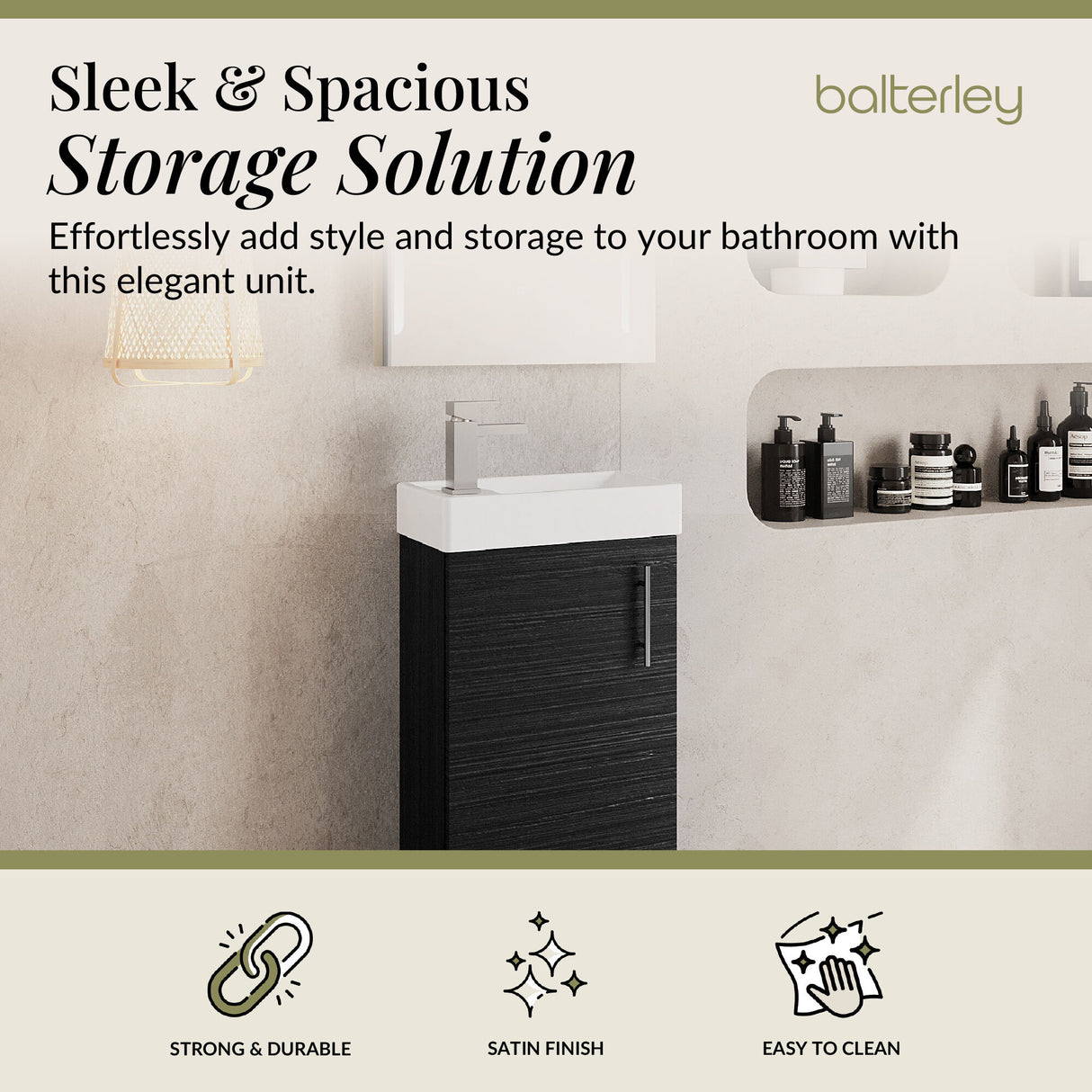 Compact Cloakroom Vanity Basin Unit, 400mm - Choice of Mount Type, Colour and Handle Finish