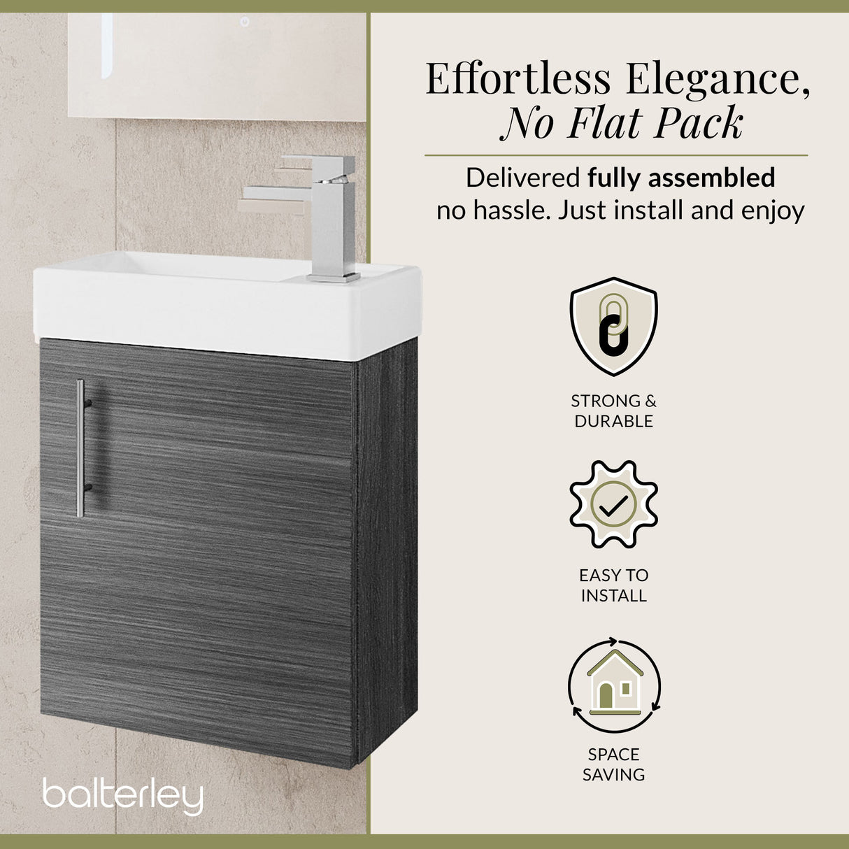 Compact Cloakroom Vanity Basin Unit, 400mm - Choice of Mount Type, Colour and Handle Finish