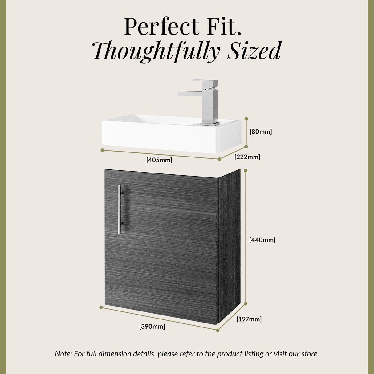 Compact Cloakroom Vanity Basin Unit, 400mm - Choice of Mount Type, Colour and Handle Finish