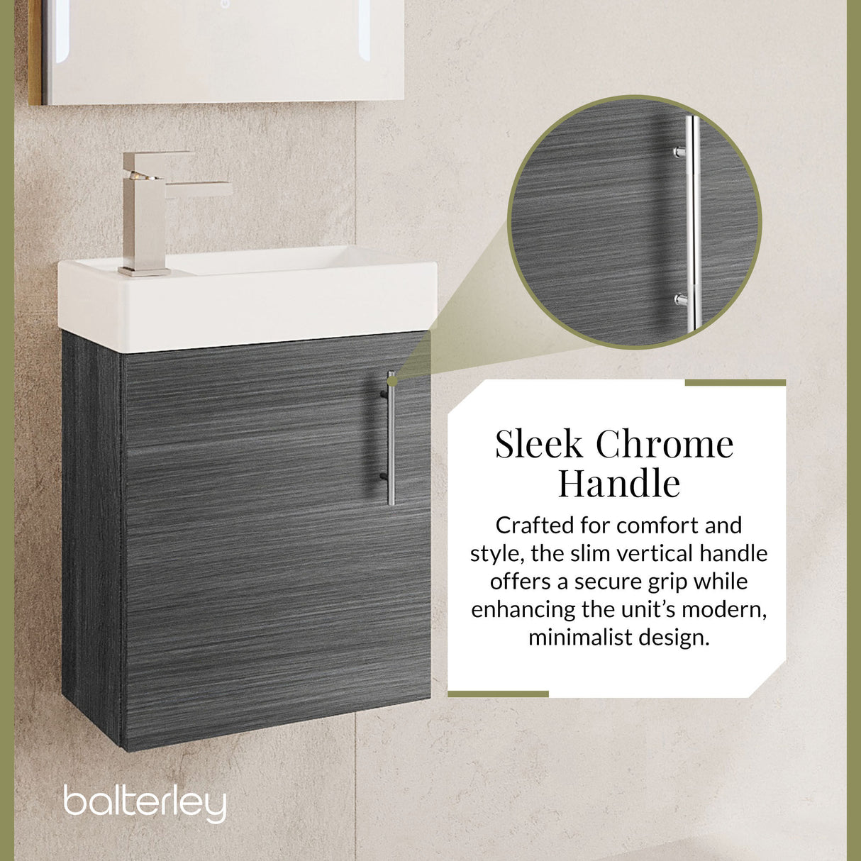Compact Cloakroom Vanity Basin Unit, 400mm - Choice of Mount Type, Colour and Handle Finish