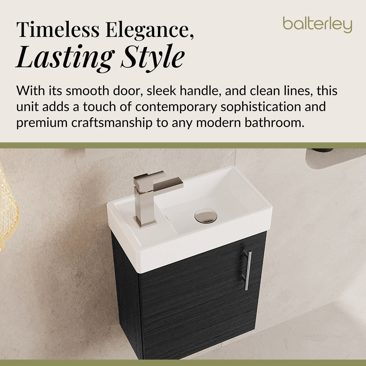 Compact Cloakroom Vanity Basin Unit, 400mm - Choice of Mount Type, Colour and Handle Finish