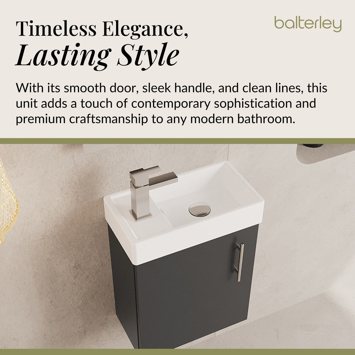 Compact Cloakroom Vanity Basin Unit, 400mm - Choice of Mount Type, Colour and Handle Finish