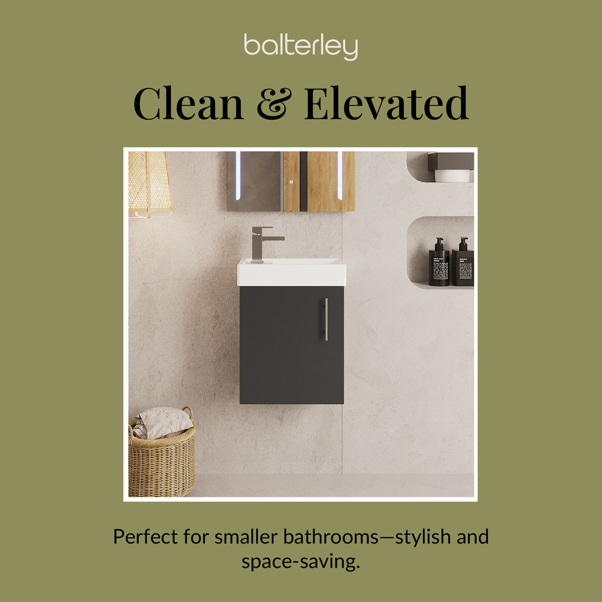 Compact Cloakroom Vanity Basin Unit, 400mm - Choice of Mount Type, Colour and Handle Finish