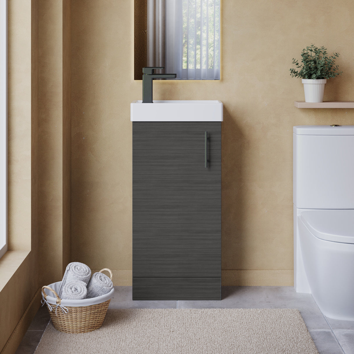 Compact Cloakroom Vanity Basin Unit, 400mm - Choice of Mount Type, Colour and Handle Finish