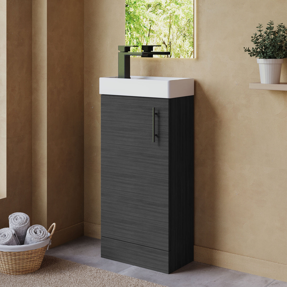 Compact Cloakroom Vanity Basin Unit, 400mm - Choice of Mount Type, Colour and Handle Finish