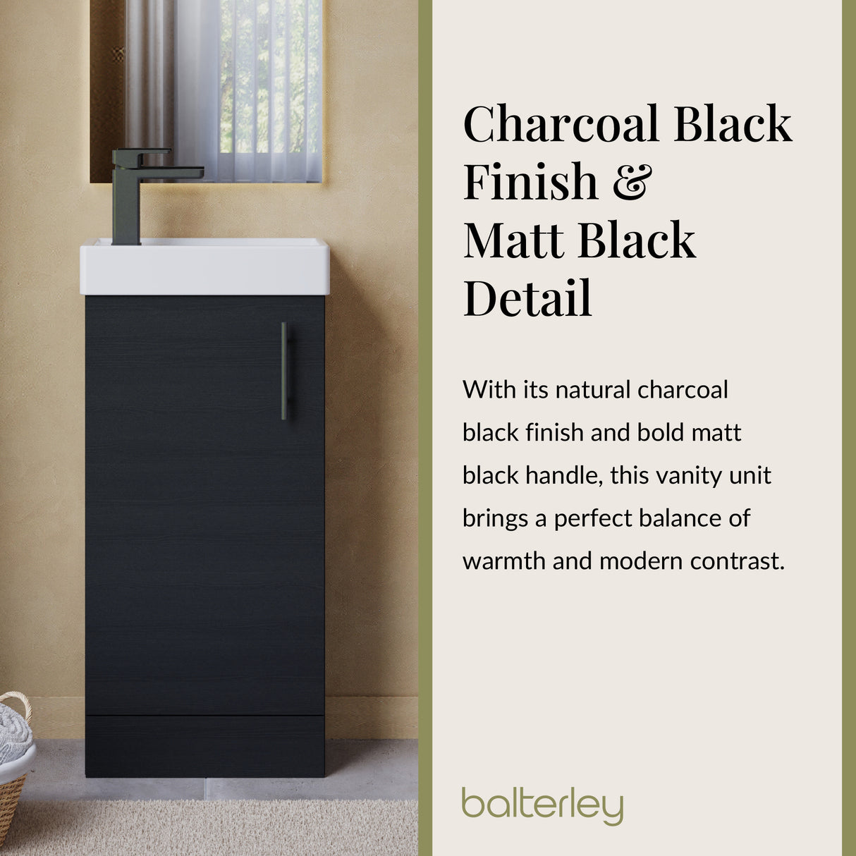 Compact Cloakroom Vanity Basin Unit, 400mm - Choice of Mount Type, Colour and Handle Finish