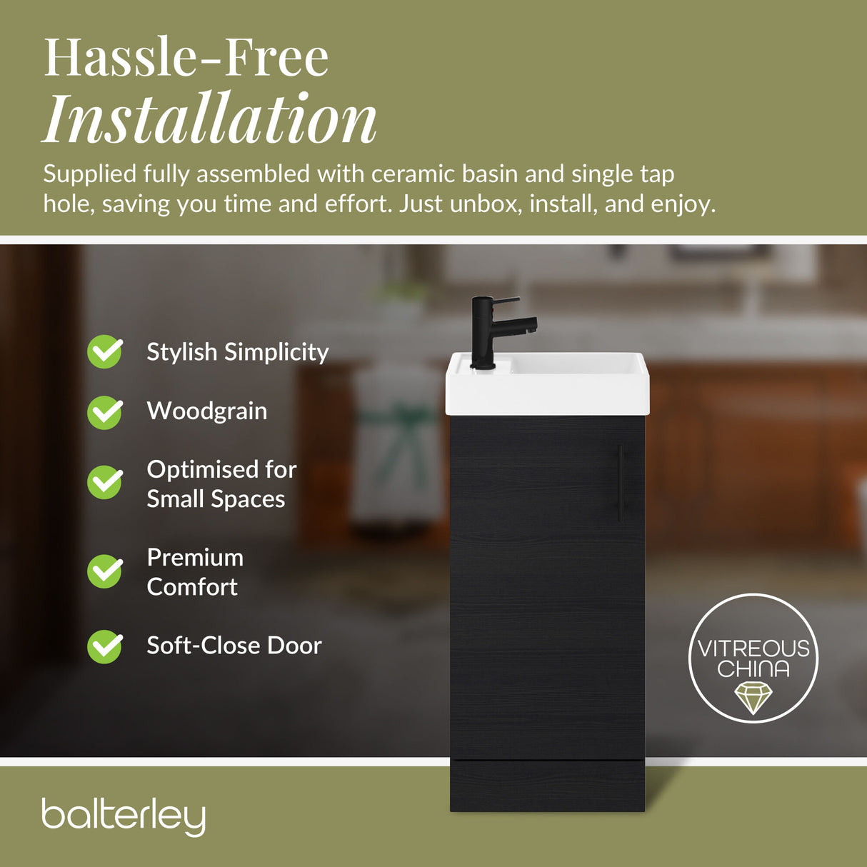 Compact Cloakroom Vanity Basin Unit, 400mm - Choice of Mount Type, Colour and Handle Finish