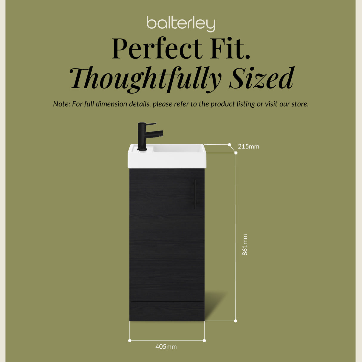 Compact Cloakroom Vanity Basin Unit, 400mm - Choice of Mount Type, Colour and Handle Finish