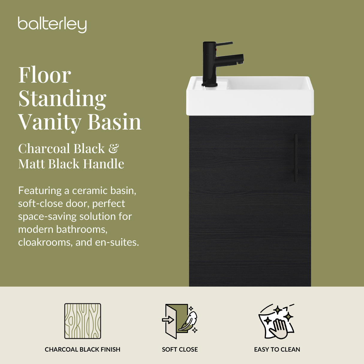 Compact Cloakroom Vanity Basin Unit, 400mm - Choice of Mount Type, Colour and Handle Finish