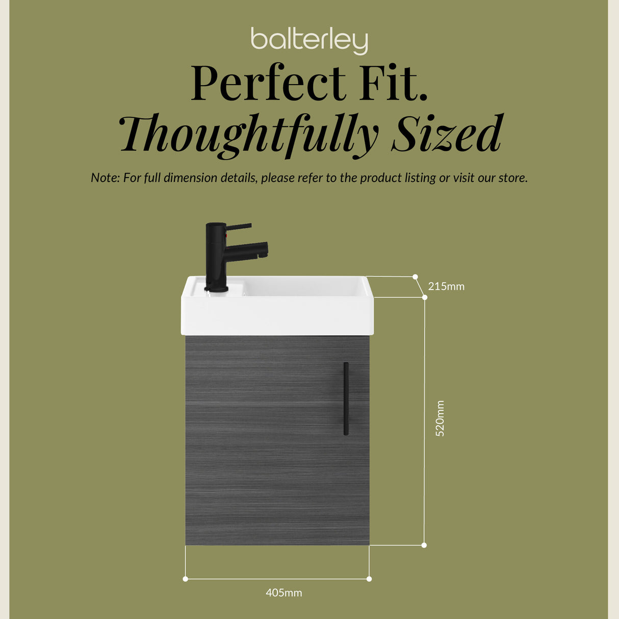 Compact Cloakroom Vanity Basin Unit, 400mm - Choice of Mount Type, Colour and Handle Finish