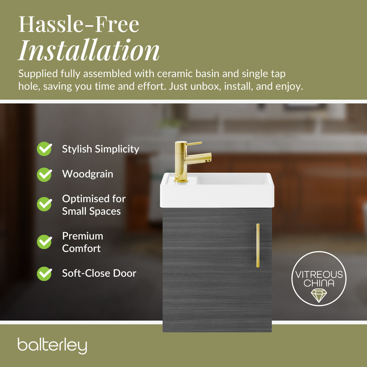 Compact Cloakroom Vanity Basin Unit, 400mm - Choice of Mount Type, Colour and Handle Finish