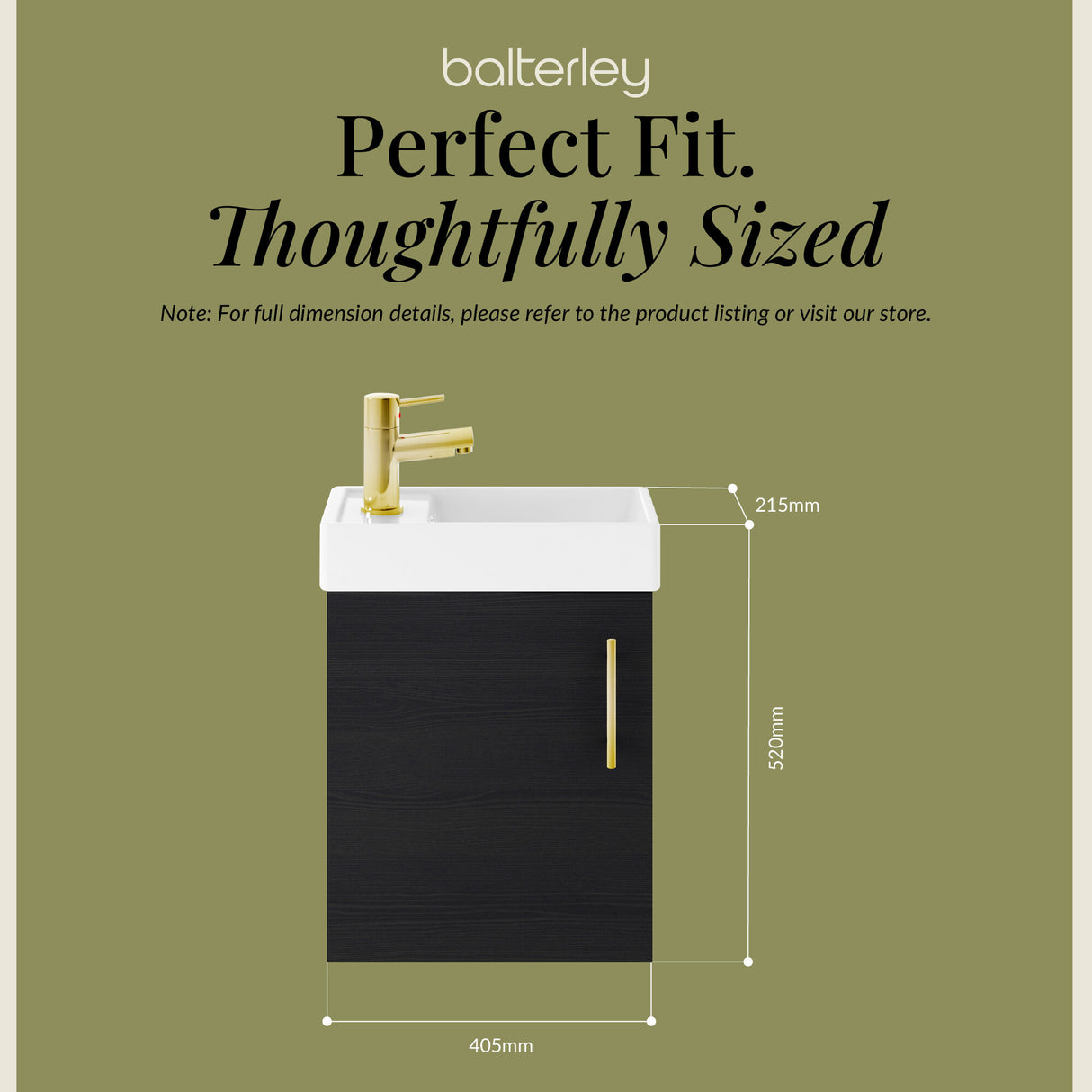 Compact Cloakroom Vanity Basin Unit, 400mm - Choice of Mount Type, Colour and Handle Finish