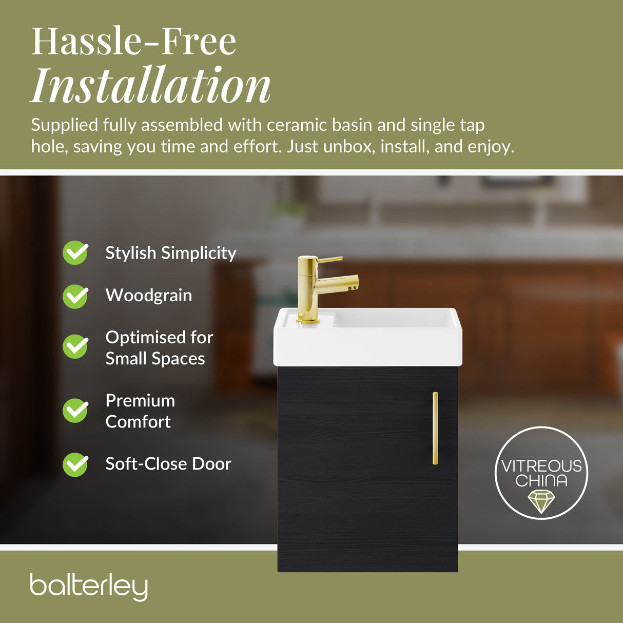 Compact Cloakroom Vanity Basin Unit, 400mm - Choice of Mount Type, Colour and Handle Finish