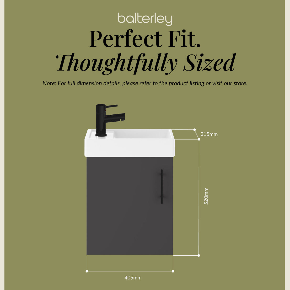 Compact Cloakroom Vanity Basin Unit, 400mm - Choice of Mount Type, Colour and Handle Finish