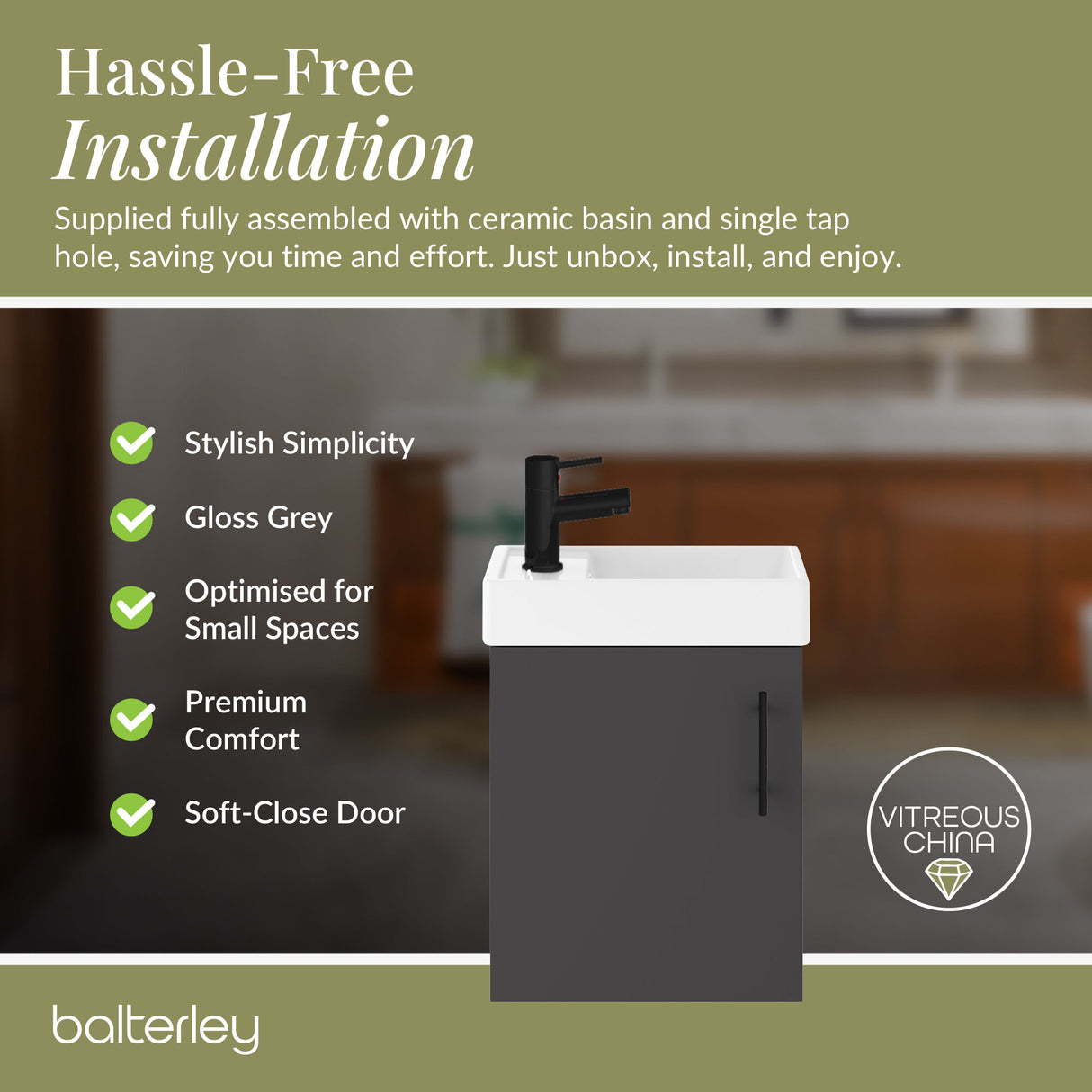 Compact Cloakroom Vanity Basin Unit, 400mm - Choice of Mount Type, Colour and Handle Finish