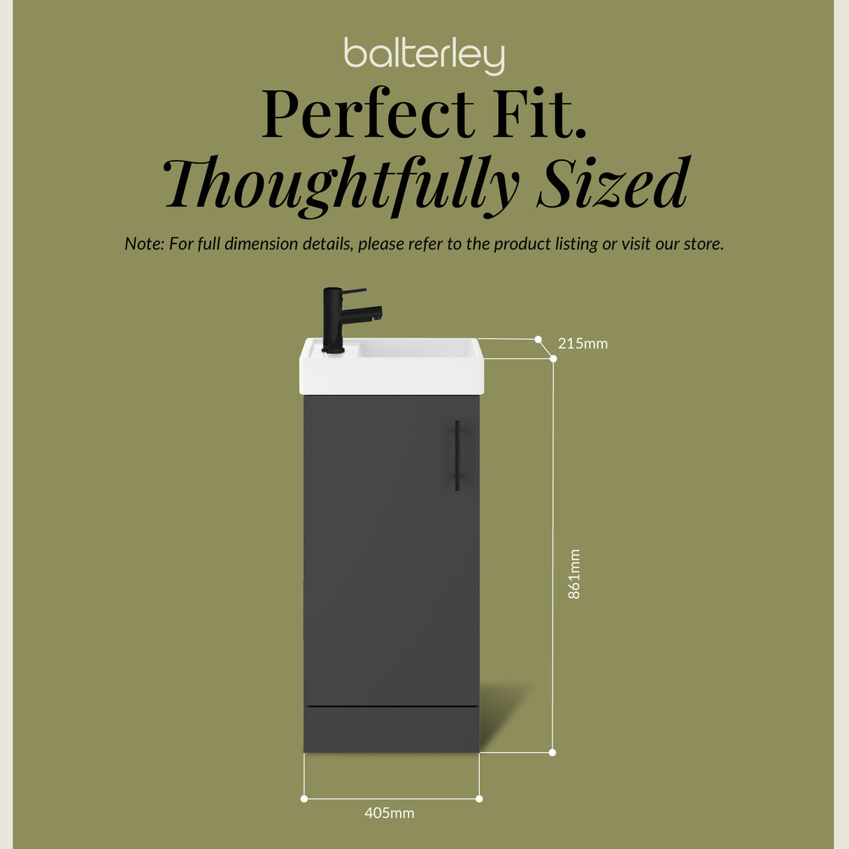 Compact Cloakroom Vanity Basin Unit, 400mm - Choice of Mount Type, Colour and Handle Finish