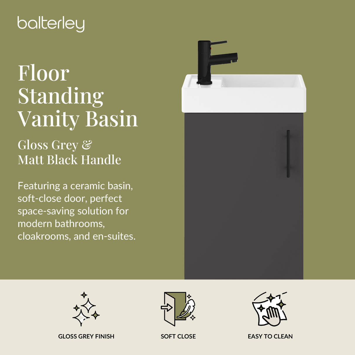 Compact Cloakroom Vanity Basin Unit, 400mm - Choice of Mount Type, Colour and Handle Finish