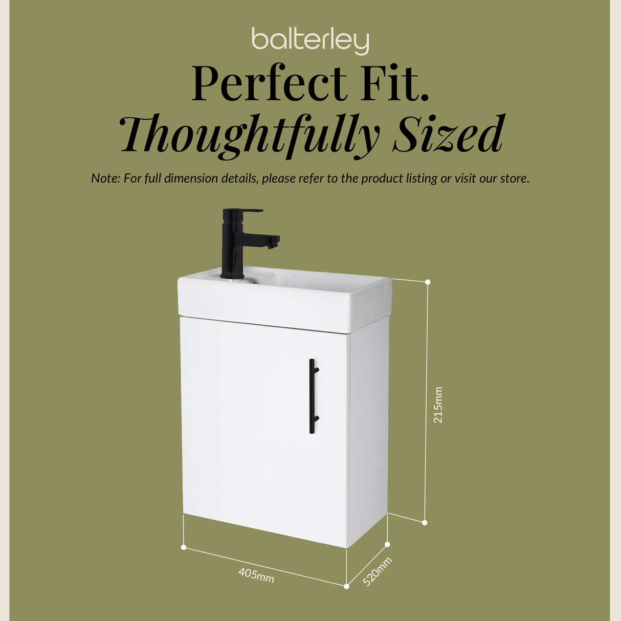 Compact Cloakroom Vanity Basin Unit, 400mm - Choice of Mount Type, Colour and Handle Finish