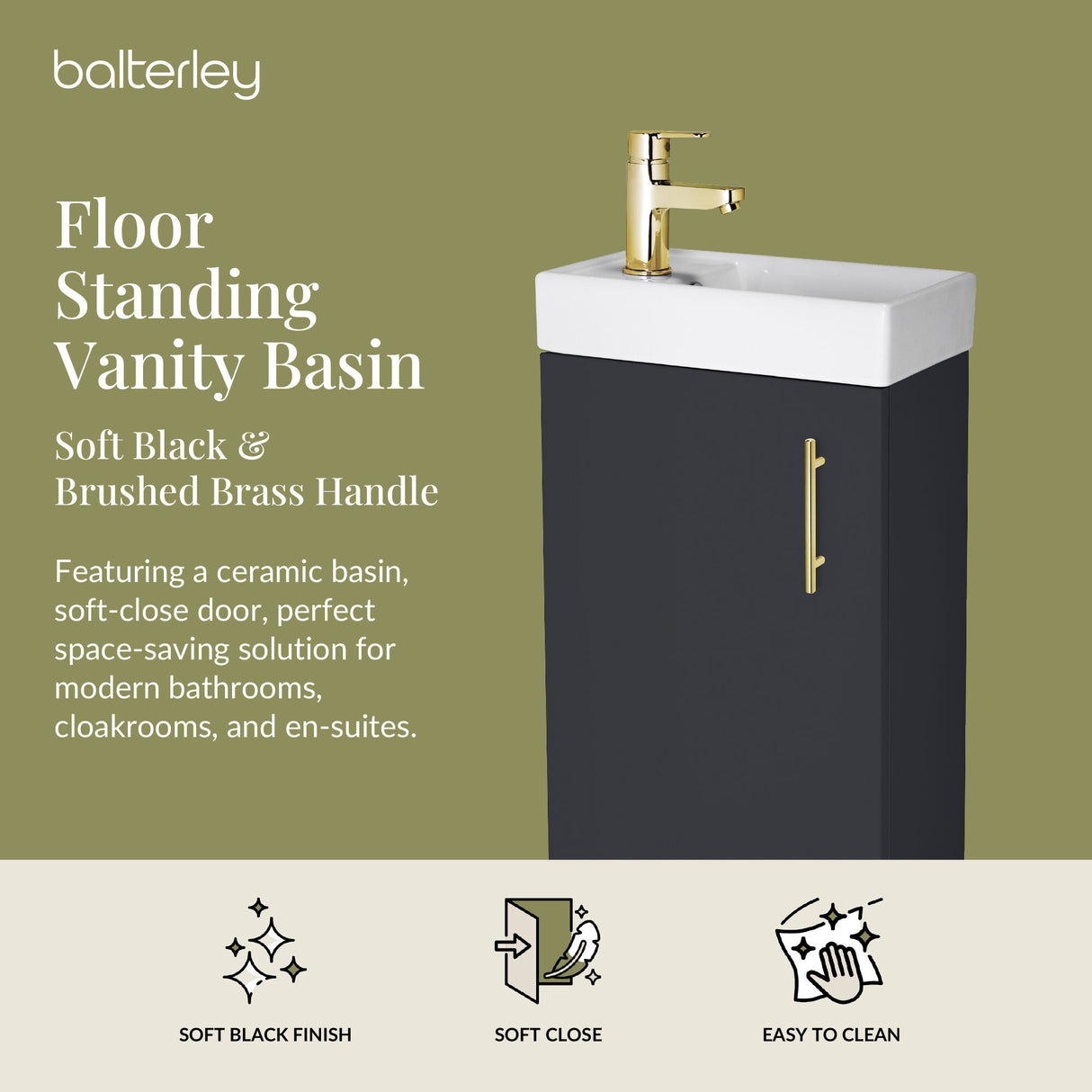 Compact Cloakroom Vanity Basin Unit, 400mm - Choice of Mount Type, Colour and Handle Finish