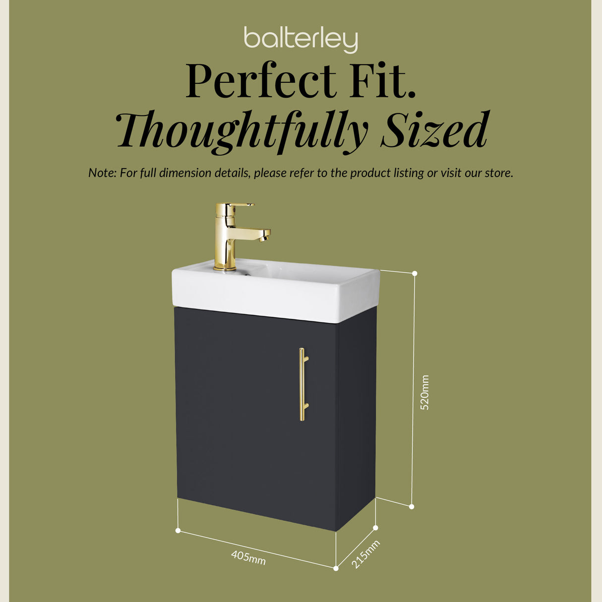 Compact Cloakroom Vanity Basin Unit, 400mm - Choice of Mount Type, Colour and Handle Finish