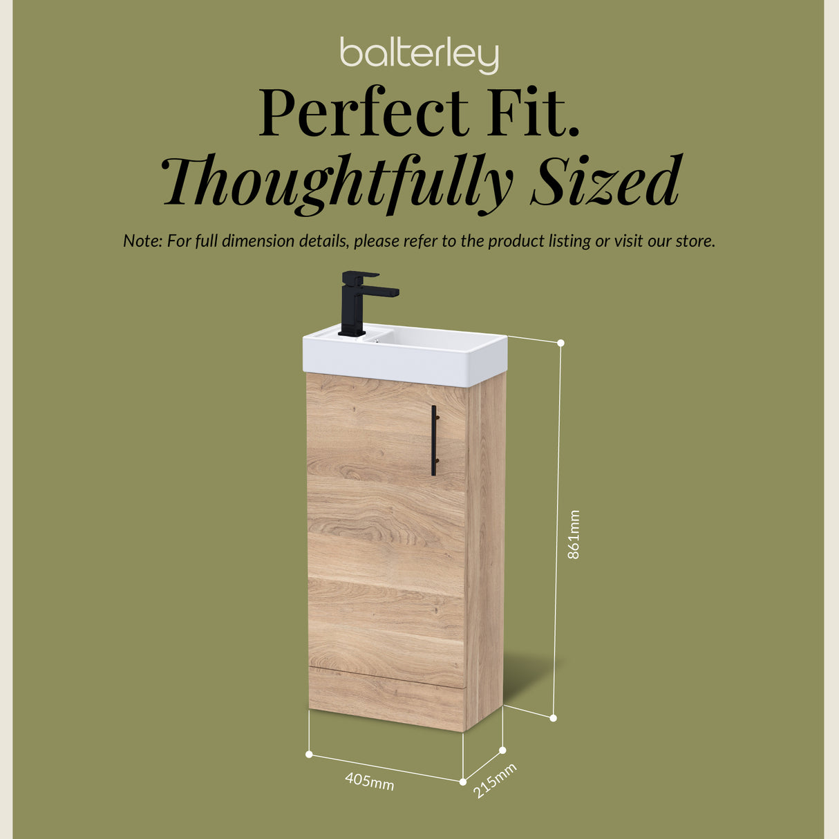 Compact Cloakroom Vanity Basin Unit, 400mm - Choice of Mount Type, Colour and Handle Finish