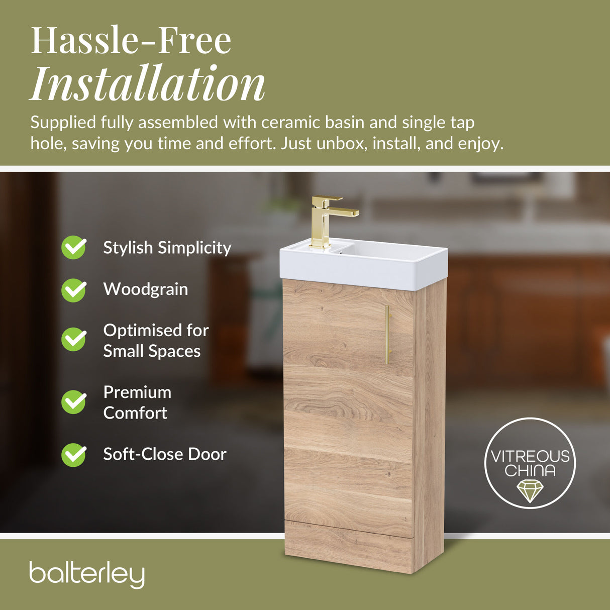 Compact Cloakroom Vanity Basin Unit, 400mm - Choice of Mount Type, Colour and Handle Finish