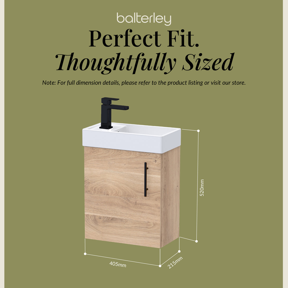 Compact Cloakroom Vanity Basin Unit, 400mm - Choice of Mount Type, Colour and Handle Finish