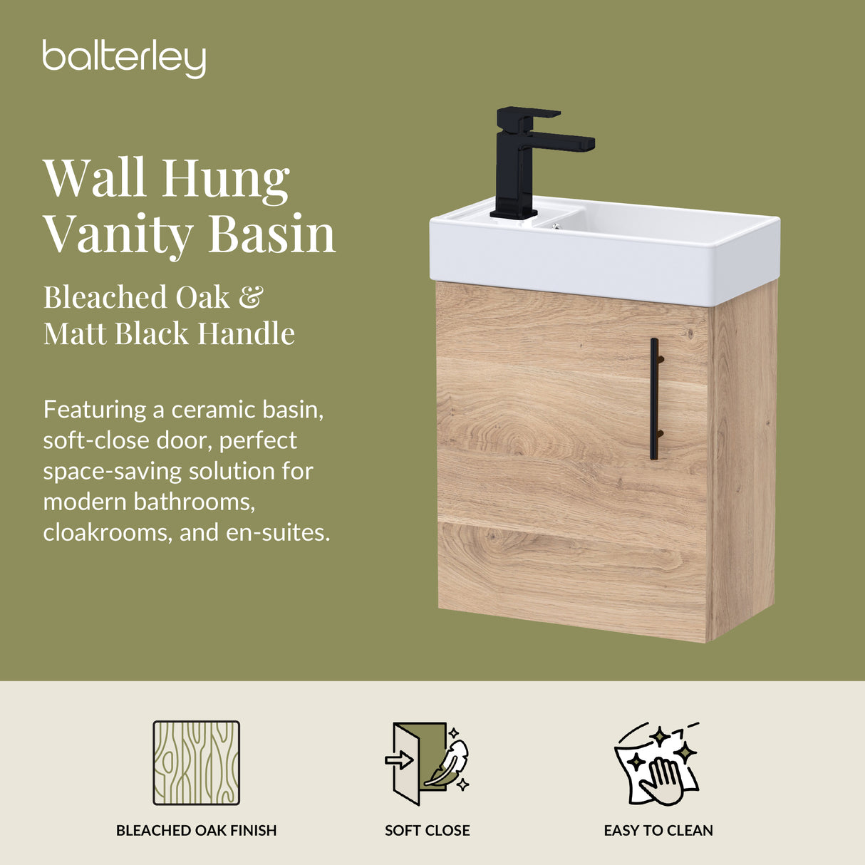 Compact Cloakroom Vanity Basin Unit, 400mm - Choice of Mount Type, Colour and Handle Finish