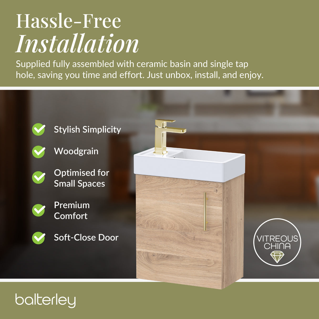 Compact Cloakroom Vanity Basin Unit, 400mm - Choice of Mount Type, Colour and Handle Finish